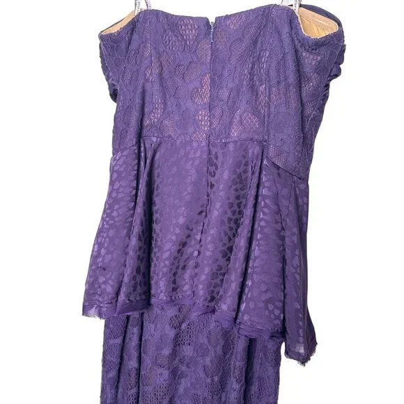 Flor et al purple Ashely strapless heart lace peplum midi dress size 4